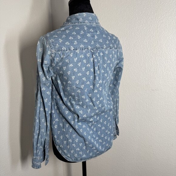 Holding Horses Light Blue Floral Button-Up Womens Cotton Shirt Small - Picture 4 of 6